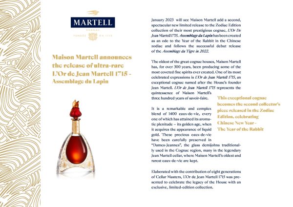 Press Release about the limited edition of l'Or de Jean Martell for the rabbit zodiac year